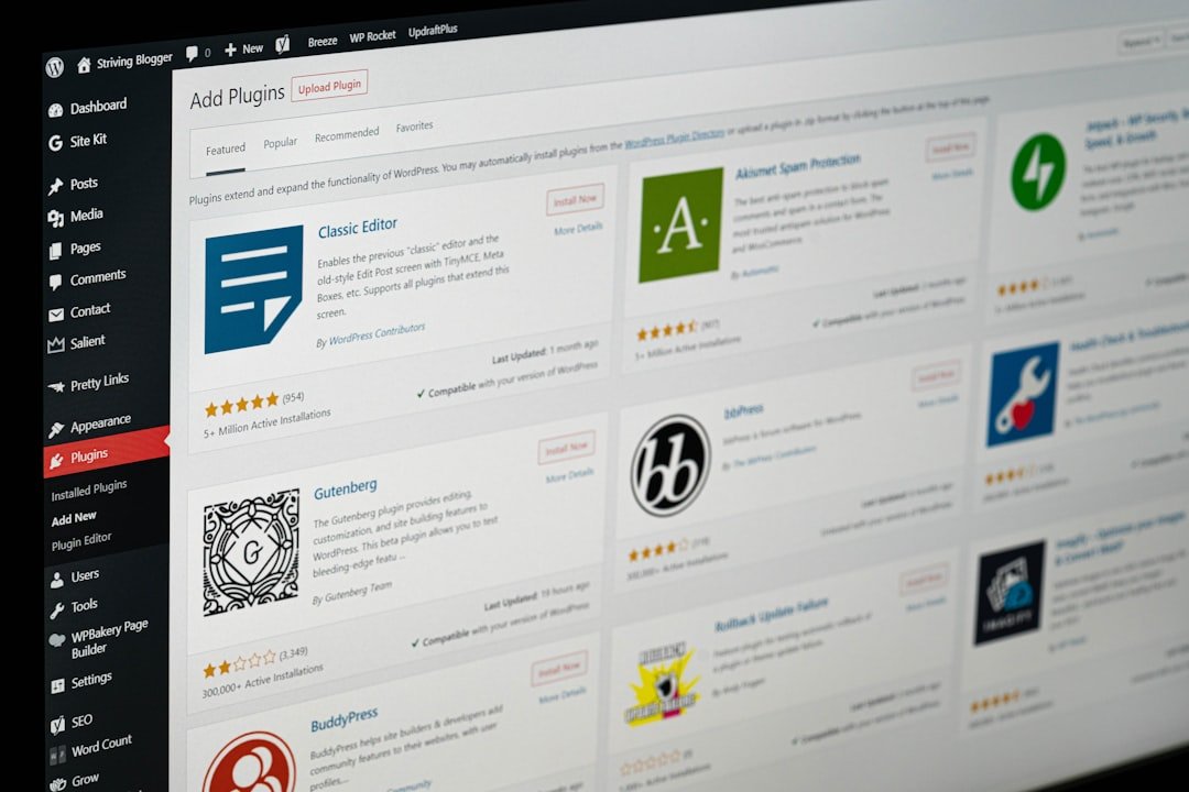 Écran d'administration WordPress affichant la page d'ajout de nouvelles extensions