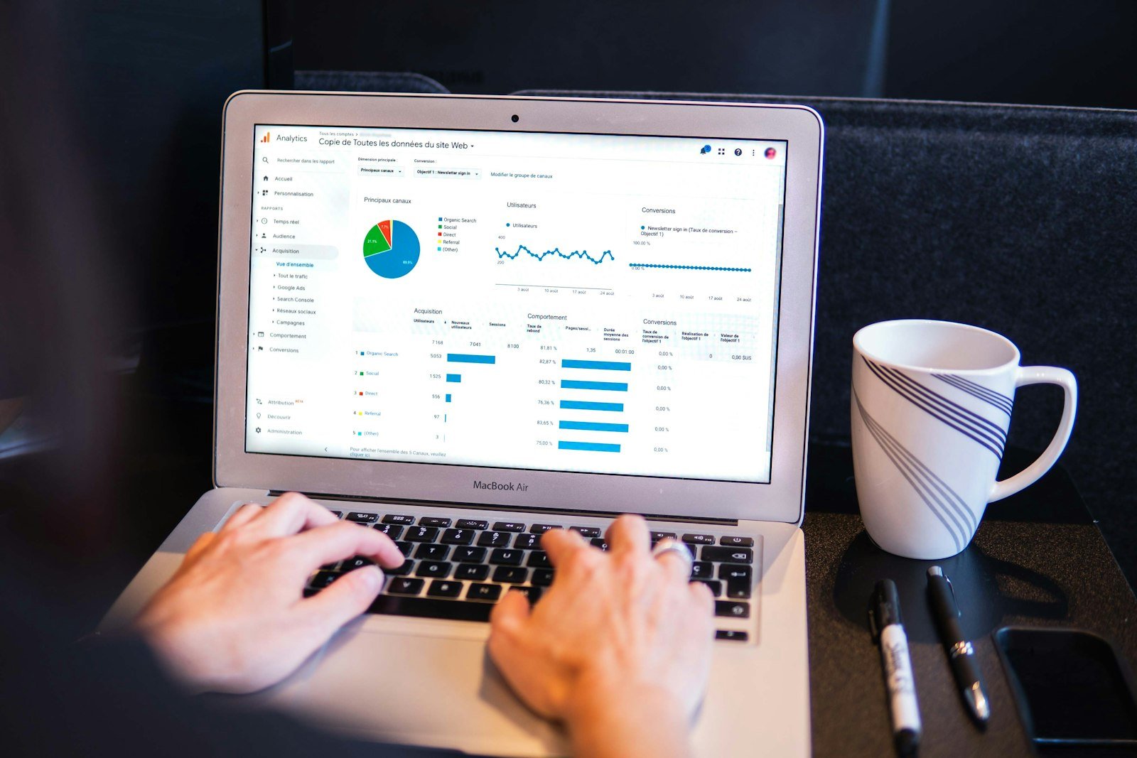 Rapport d’audience Google Analytics affiché sur l’écran d’un ordinateur portable